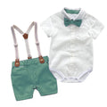Fashion Baby Clothes Boy White Romper + Suspender Pants