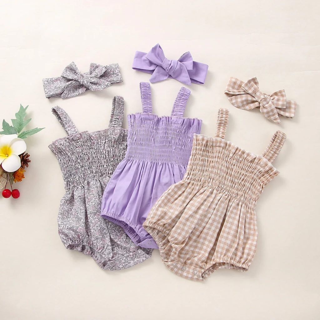 Girl Summer Fashion Bodysuit Sleeveless Plaid Solid Floral Printed Jumpsuit