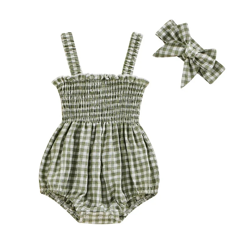 Girl Summer Fashion Bodysuit Sleeveless Plaid Solid Floral Printed Jumpsuit